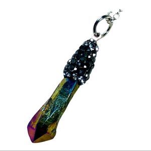 Rainbow holographic titanium quartz pendant necklace on silver chain
